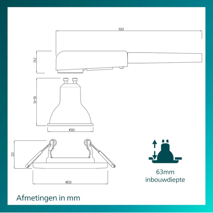 Philips - laesse paigaldatav valgusti PERIDOT 1xGU10/7W/230V valge
