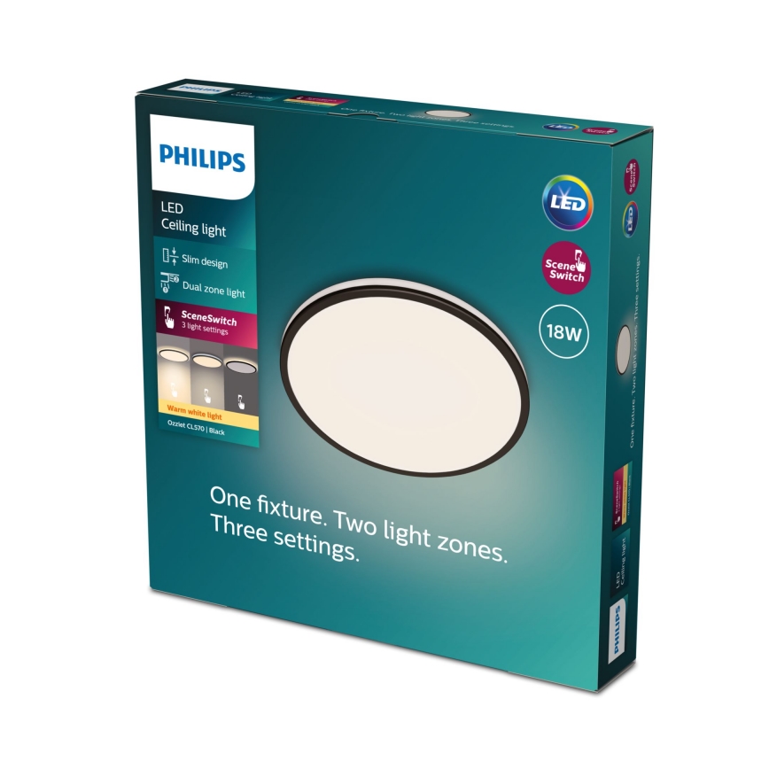Philips - LED Hämardatav laevalgusti SCENE SWITCH LED/18W/230V d. 30 cm 2700K must