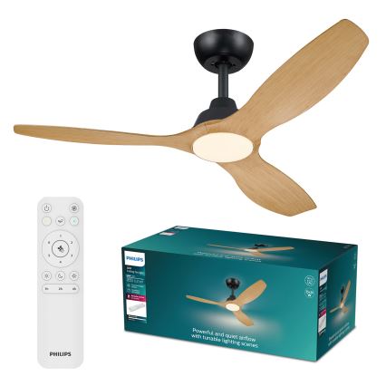 Philips - Hämardatav LED-laeventilaator OLAS LED/24W/230V, läbimõõt 132 cm, must/pruun + kaugjuhtimispult