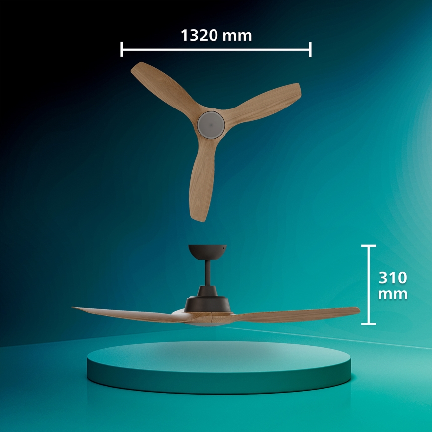 Philips - Hämardatav LED-laeventilaator OLAS LED/24W/230V, läbimõõt 132 cm, must/pruun + kaugjuhtimispult