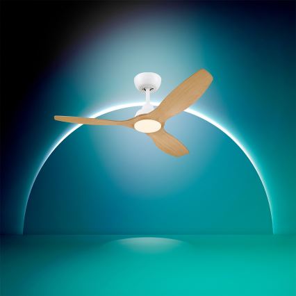 Philips - Hämardatav LED-laeventilaator OLAS LED/24W/230V, läbimõõt 132 cm, valge/pruun + kaugjuhtimispult