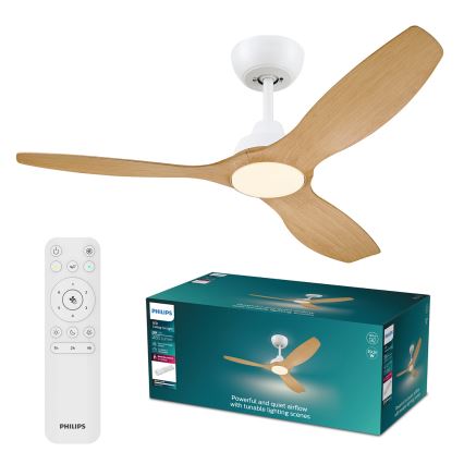 Philips - Hämardatav LED-laeventilaator OLAS LED/24W/230V, läbimõõt 132 cm, valge/pruun + kaugjuhtimispult