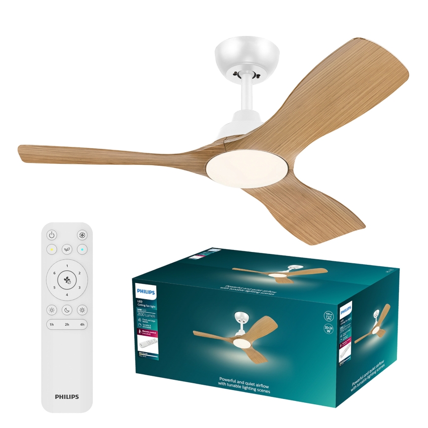 Philips - hämardatav LED-laeventilaator OLAS LED/24W/230V läbimõõt 106 cm valge/pruun + kaugjuhtimispult
