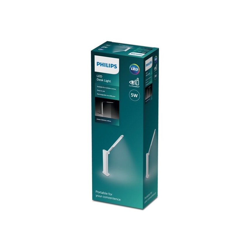Philips - LED Hämardatav puutetundlik laualamp AMBER LED/5W/5V 1800 mAh valge