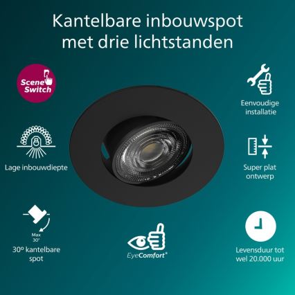 Philips - Hämardatav süvistatav laevalgusti CILANTRO LED/5W/230V 2700K must
