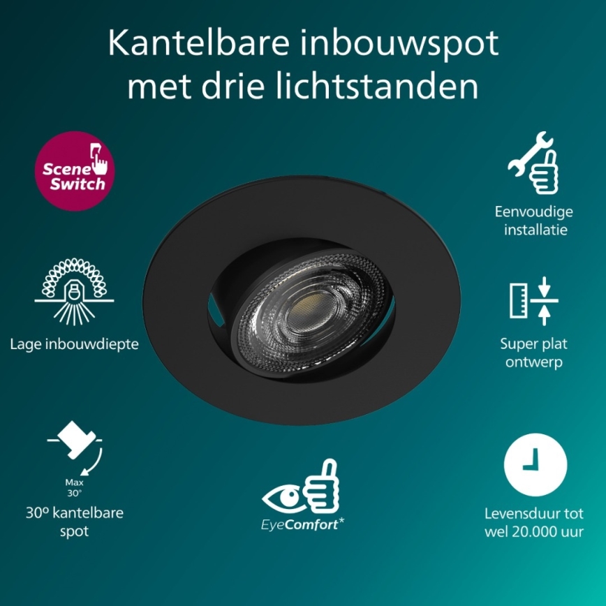 Philips - Hämardatav süvistatav laevalgusti CILANTRO LED/5W/230V 2700K must