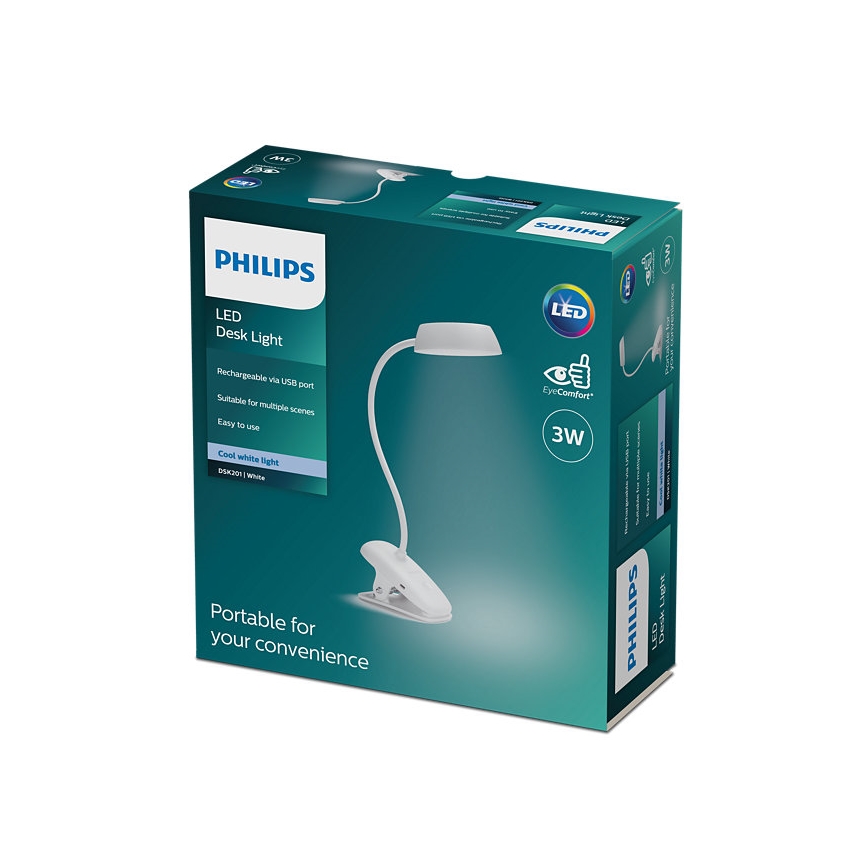 Philips - LED Hämardatav valgusti klambriga DONUTCLIP LED/3W/5V 1200 mAh CRI 90 valge