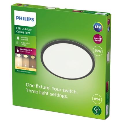 Philips - LED Hämardatav välivalgusti SUPERSLIM SCENE SWITCH LED/15W/230V IP54 must