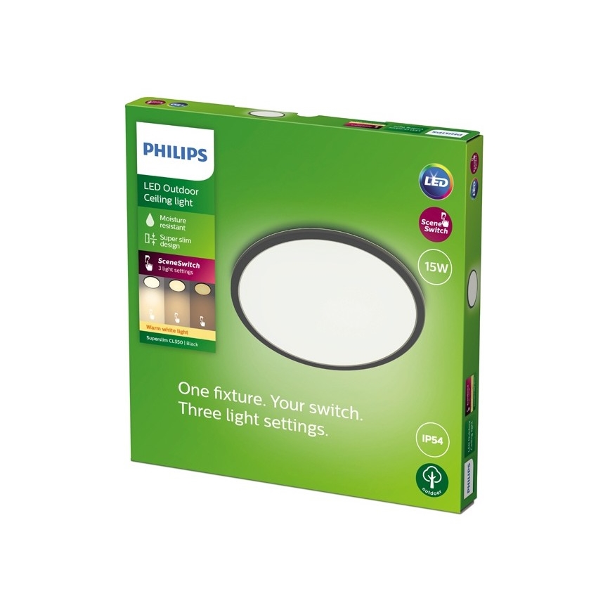 Philips - LED Hämardatav välivalgusti SUPERSLIM SCENE SWITCH LED/15W/230V IP54 must