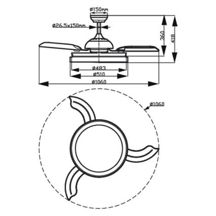 Philips - LED Laeventilaator LED/35W/230V 5500/4000/2700K must +kaugjuhtimispult