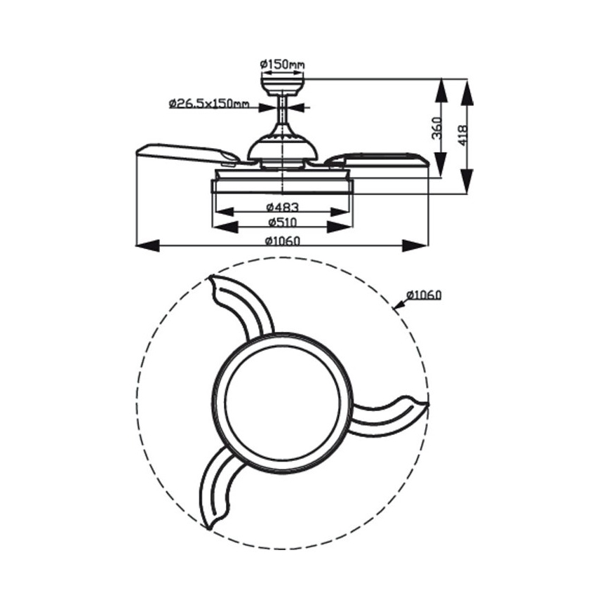 Philips - LED Laeventilaator LED/35W/230V 5500/4000/2700K must +kaugjuhtimispult