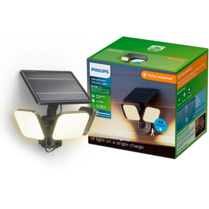 Philips - LED päikesepaneeliga seinavalgusti anduriga ZYREN LED/24,5W/3,7V 2600 mAh 3000K IP65