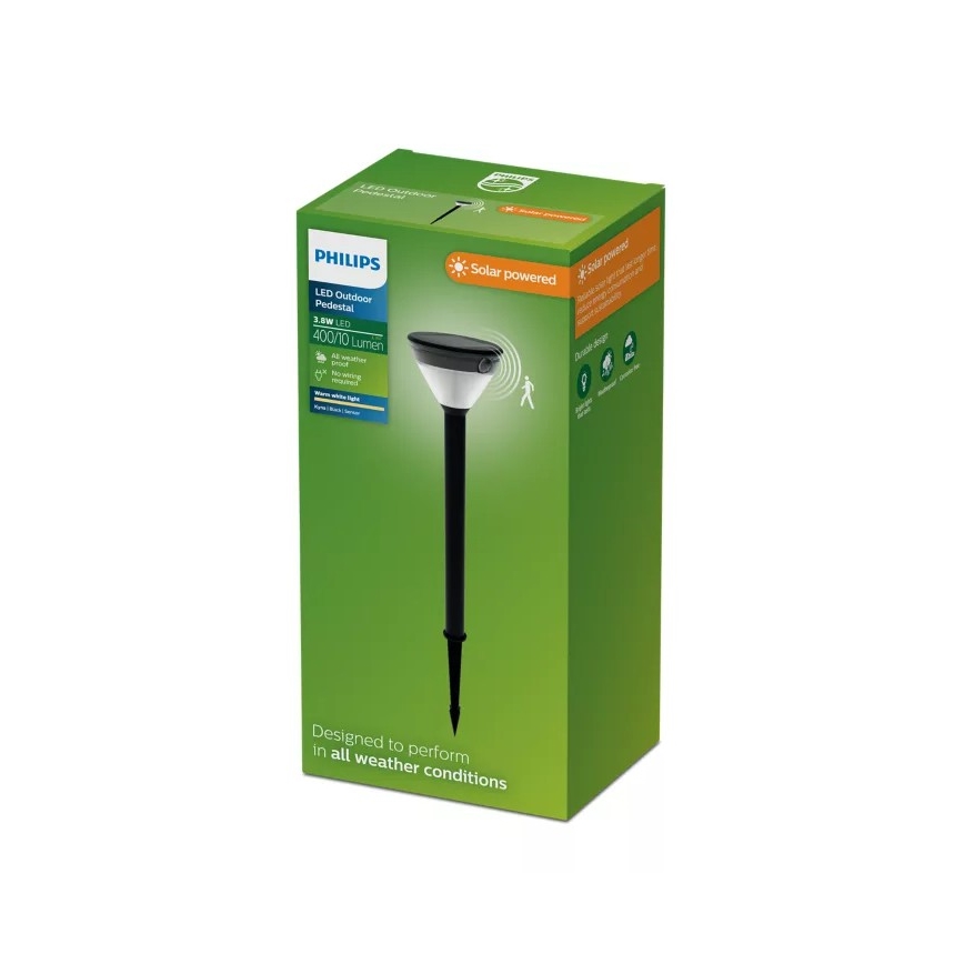 Philips - LED-päikeselamp anduriga KYNA LED/3,8W/3,7V 800 mAh 2700K IP44 must