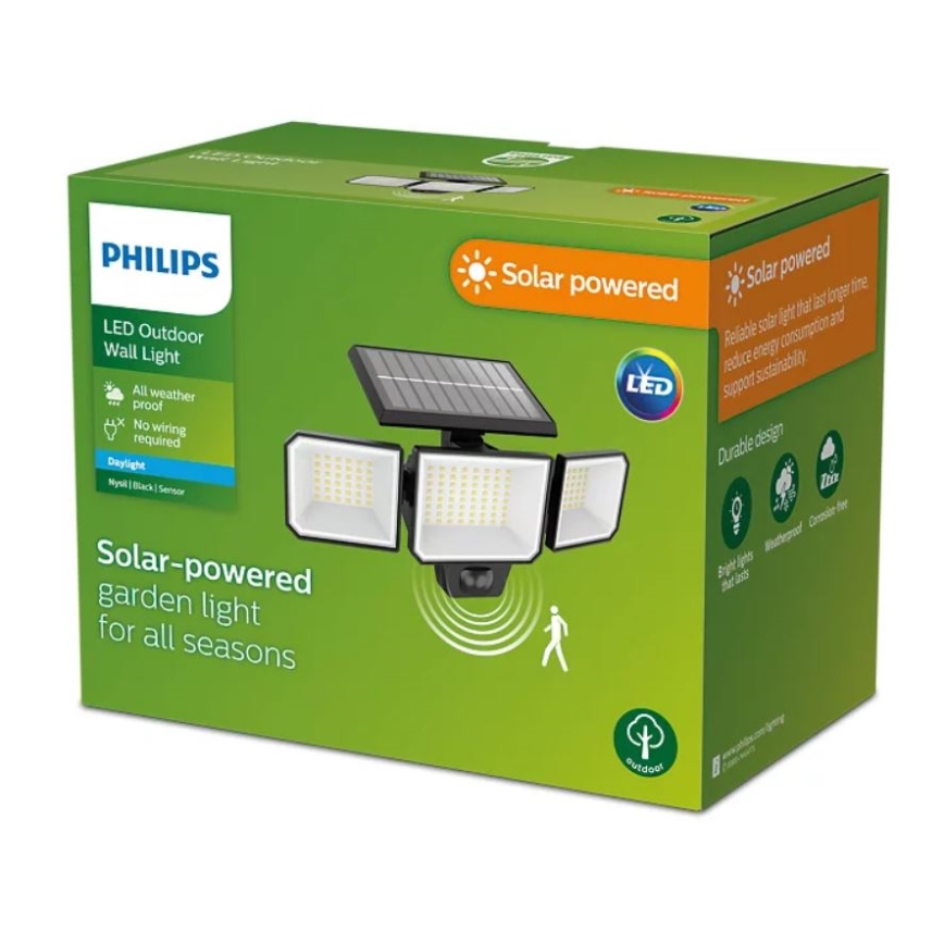 Philips -  LED Päikesepaneeliga sein prožektor koos liikumis- ja hämardusanduriga NYSIL 3xLED/8,7W/3,7V 2000 mAh IP65
