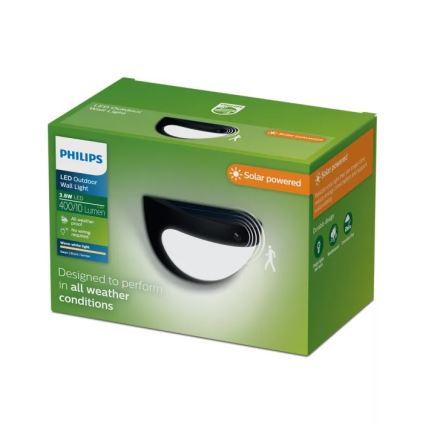 Philips - LED päikeseenergial töötav seinavalgusti anduriga SWYN LED/3,8W/3,7V 800 mAh 2700K IP44 must