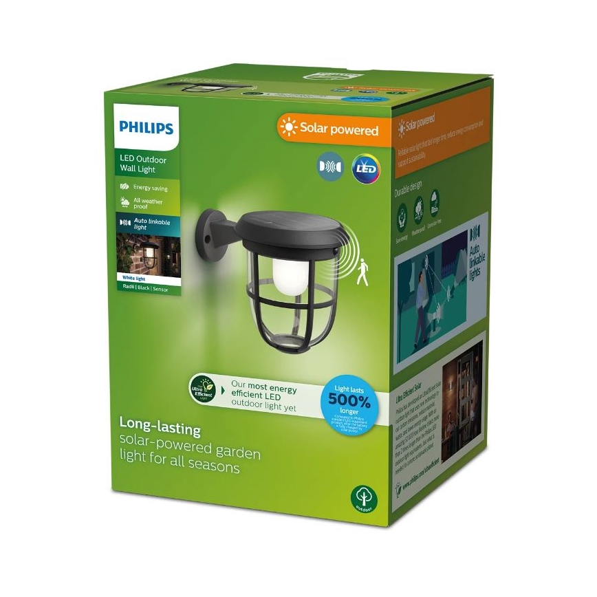 Philips - LED Päikesepaneeliga seinavalgusti koos anduriga RADII LED/1,3W/3,7V 2000 mAh 3000K IP44
