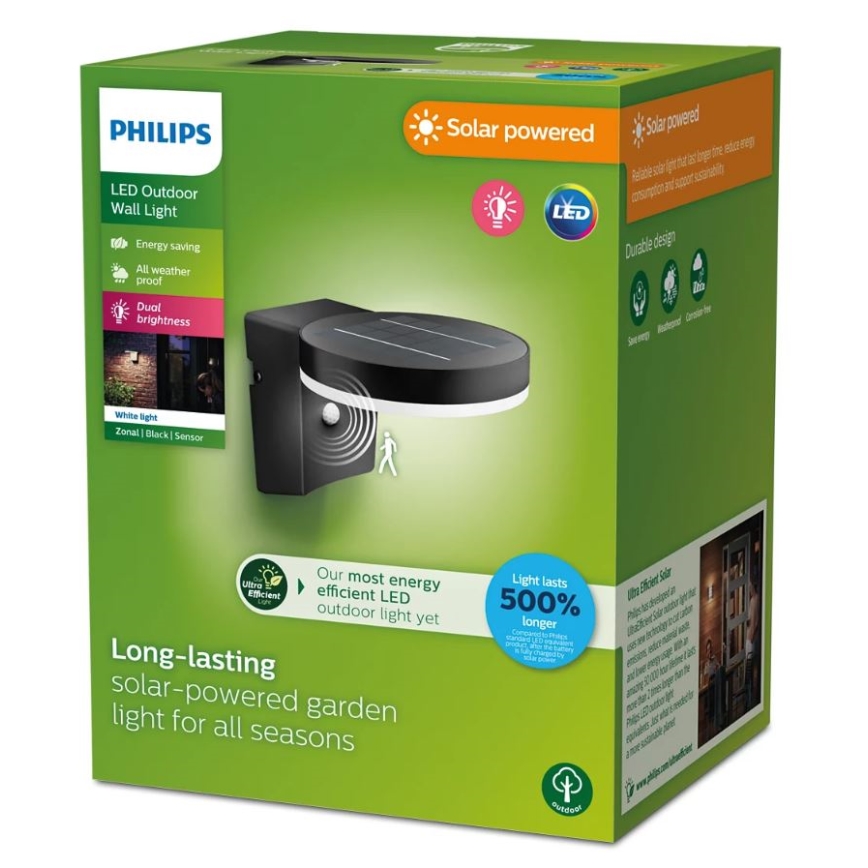 Philips - LED Päikesepaneeliga seinavalgusti liikumis- ja hämarusanduriga ZONAL LED/1,3W/3,7V 2500 mAh IP44
