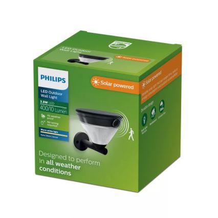 Philips - KYNA LED päikese seinalamp liikumisanduriga, 3,8W/3,7V, 800 mAh, 2700K, IP44, must