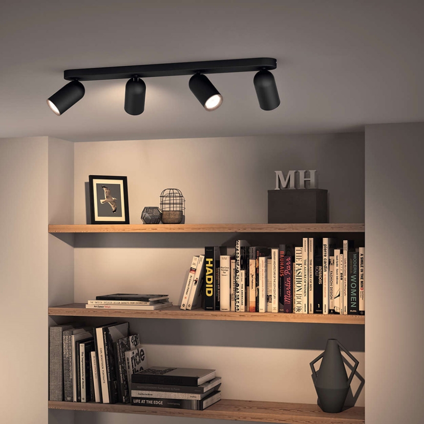 Philips - LED RGBW hämardatav suunavalgusti PONGEE 4xGU10/4,8W/230V 3000K must + kaugjuhtimispult