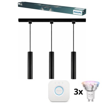 Philips - LED RGBW hämardatav rippvalgusti kaablil liistussüsteemis EASYLINK HUE 3xGU10/4,7W/230V 2200-6500K 1m must + Hue bridge