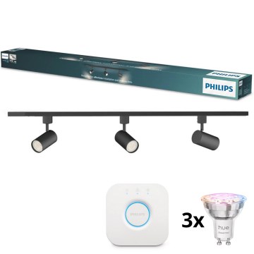Philips - LED RGBW hämardatav spot-valgusti liistide süsteemile EASYLINK HUE 3xGU10/4,7W/230V 2200-6500K 1m must + Hue bridge