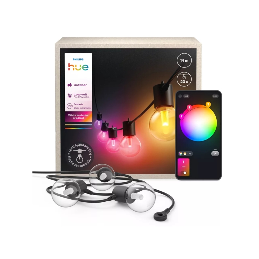 Philips - LED RGBW hämardatav välisvalgustuskett Hue FESTAVIA 20xLED 14m IP65