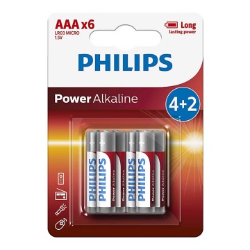 Philips LR03P6BP/10 - 6 tk Leelispatarei AAA POWER ALKALINE 1,5V 1150mAh