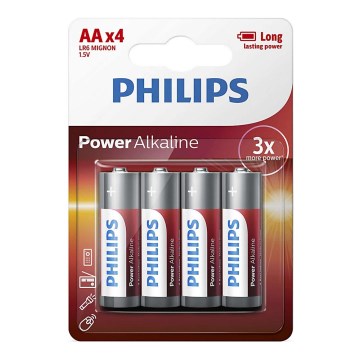 Philips LR6P4B/10 - 4 tk Leelispatarei AA POWER ALKALINE 1,5V 2600mAh