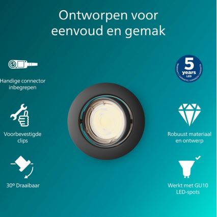 Philips - PERIDOT süvistatav laevalgusti 1xGU10/7W/230V must