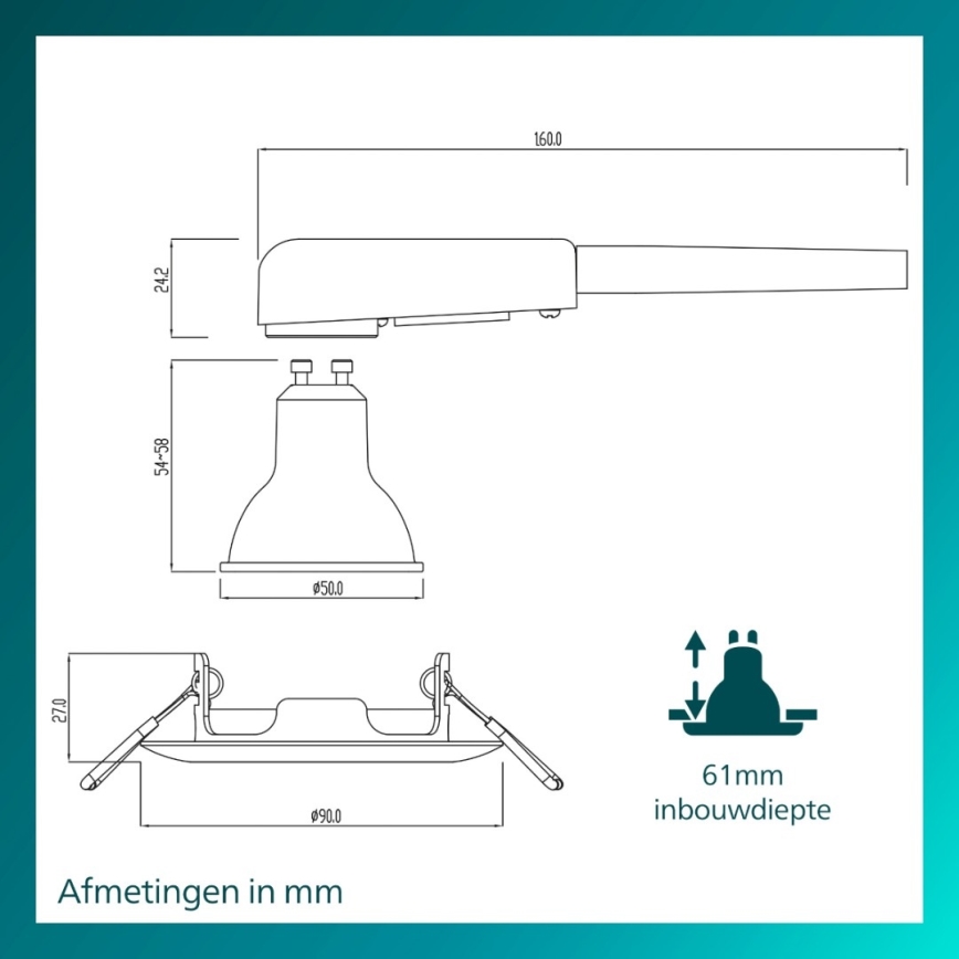 Philips - PERIDOT süvistatav laevalgusti 1xGU10/7W/230V must