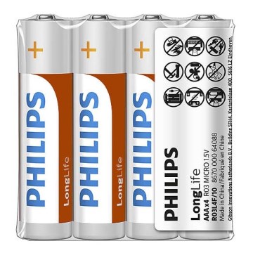 Philips R03L4F/10 - 4 tk Tsinkkloriidpatarei AAA LONGLIFE 1,5V 450mAh