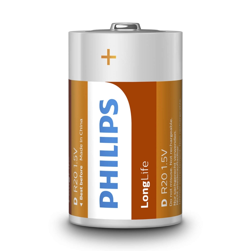 Philips R20L2F/10 - 2 tk Tsinkkloriid D LONGLIFE 1,5V 5000mAh