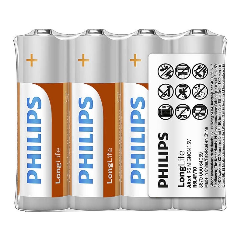 Philips R6L4F/10 - 4 tk Tsinkkloriidpatarei AA LONGLIFE 1,5V 900mAh