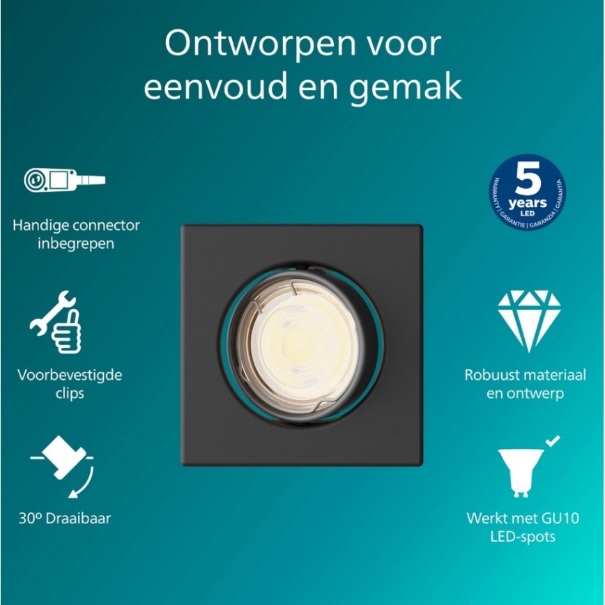 Philips - Süvistatav laevalgusti PERIDOT 1xGU10/7W/230V must