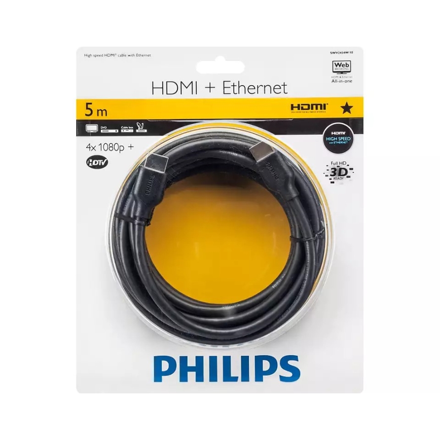 Philips SWV2434W/10 - HDMI kaabel Ethernet võrguga, HDMI 1.4 A ühenduspesa 5m must