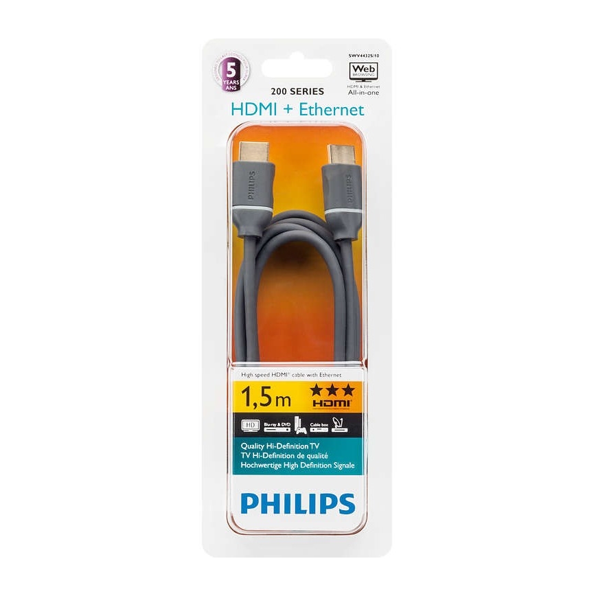 Philips SWV4432S/10 - HDMI kaabel koos Ethernet ühendusega, HDMI 1.4 A ühenduspesa 1,5m hall