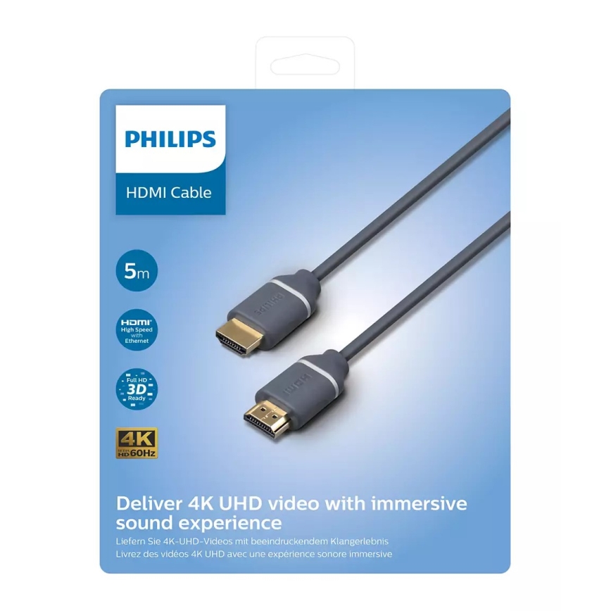 Philips SWV5650G/00 - HDMI kaabel Ethernet võrguga, HDMI 2.0 A ühenduspesa 5m hall