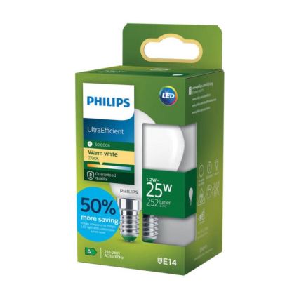 Philips ULTRAEFFICIENT LED-pirn P45 E14/1,2W/230V 2700K
