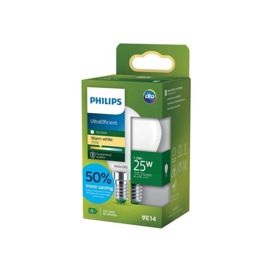 Philips ULTRAEFFICIENT LED-pirn P45 E14/1,2W/230V 2700K