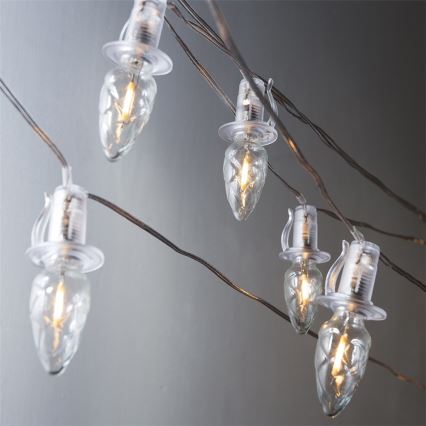 CONE FILAMENT LED-pikendusvalguskett 20xE10, 14m, läbipaistev/soe valge, IP44, valmistatud Tšehhis