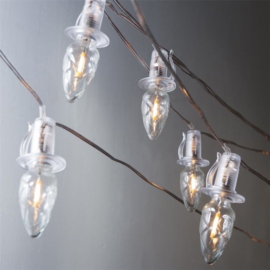 CONE FILAMENT LED-pikendusvalguskett 20xE10, 14m, läbipaistev/soe valge, IP44, valmistatud Tšehhis