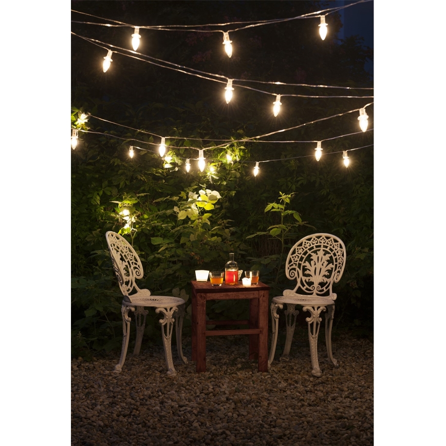 CONE FILAMENT LED-pikendusvalguskett 20xE10, 14m, läbipaistev/soe valge, IP44, valmistatud Tšehhis