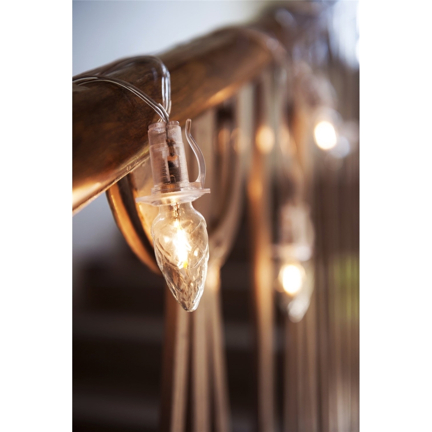 CONE FILAMENT LED-pikendusvalguskett 20xE10, 14m, läbipaistev/soe valge, IP44, valmistatud Tšehhis