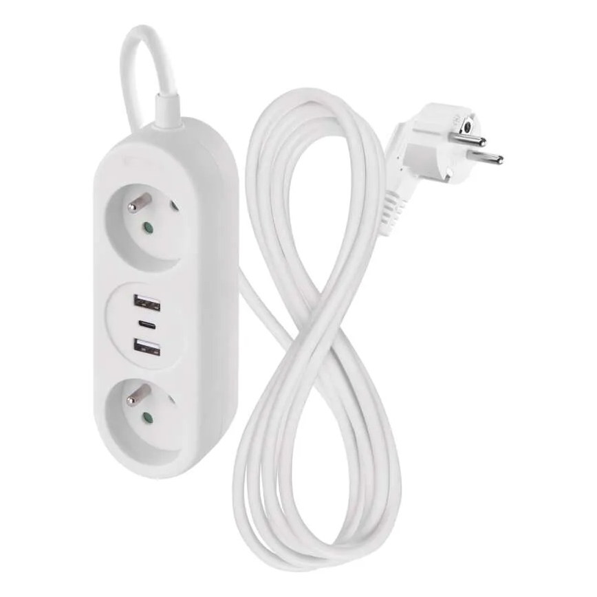 Pikendusjuhe 2x pistik + 2x USB-A + USB-C 1,4 m
