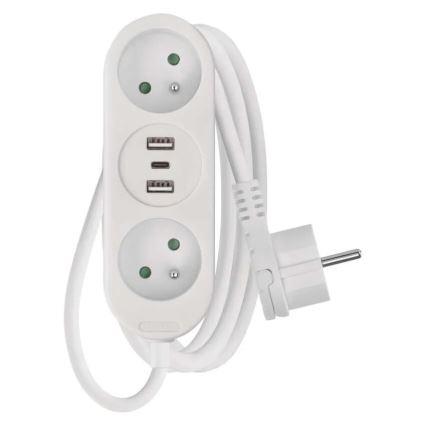 Pikendusjuhe 2x pistik + 2x USB-A + USB-C 1,4 m