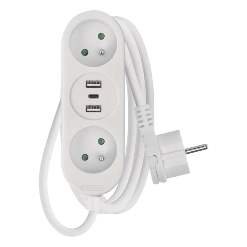 Pikendusjuhe 2x pistik + 2x USB-A + USB-C 1,4 m