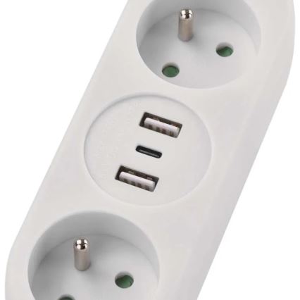 Pikendusjuhe 2x pistik + 2x USB-A + USB-C 1,4 m