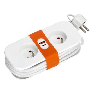 Pikendusjuhe 2Z + 2xUSB 1,4 m valge