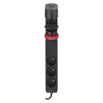 Pikendusjuhe koos lauakinnitusega 3Z + 3xUSB 1,5m must