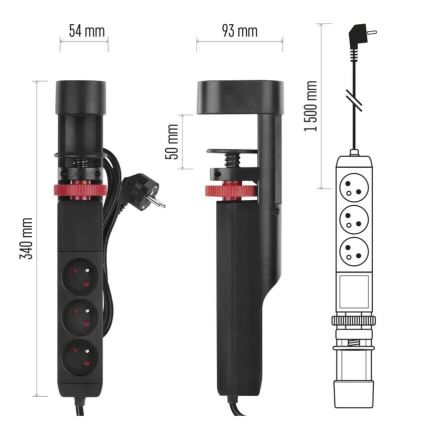 Pikendusjuhe koos lauakinnitusega 3Z + 3xUSB 1,5m must